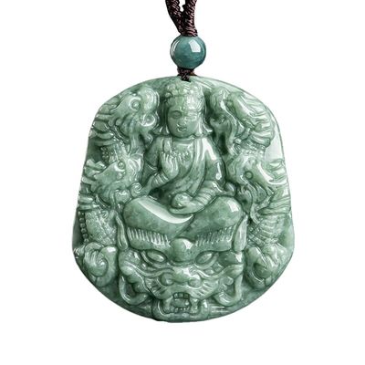 Jade Natural esculpido Nove Dragões Guan Yin Pendente Colar Uma adição única à sua coleção de jóias