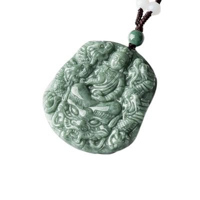 Jade Natural esculpido Nove Dragões Guan Yin Pendente Colar Uma adição única à sua coleção de jóias