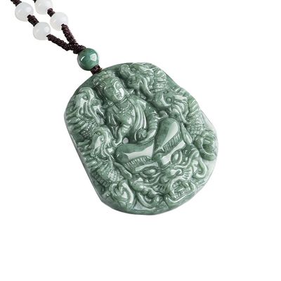 Jade Natural esculpido Nove Dragões Guan Yin Pendente Colar Uma adição única à sua coleção de jóias