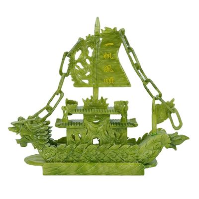 Características regionais Barco Fengshui Jade Chinês Esculpido Barco Dragão Artesanato Técnica Esculpida