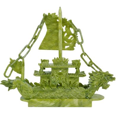 Características regionais Barco Fengshui Jade Chinês Esculpido Barco Dragão Artesanato Técnica Esculpida