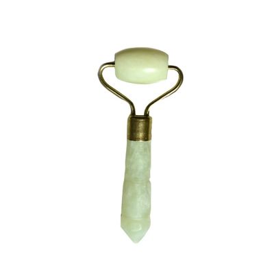 Mini-Roller de Pedra de Jade Prateado para Olhos e Rosto Massagem Anti-Envelhecimento Natural Roller de Jade Verde Massagista Facial 110 * 55mm