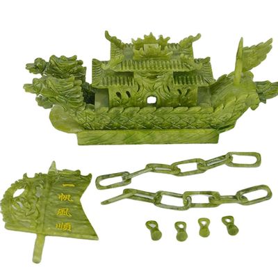 Características regionais Barco Fengshui Jade Chinês Esculpido Barco Dragão Artesanato Técnica Esculpida