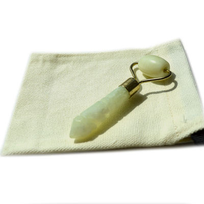 Mini-Roller de Pedra de Jade Prateado para Olhos e Rosto Massagem Anti-Envelhecimento Natural Roller de Jade Verde Massagista Facial 110 * 55mm