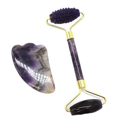 Massagem Facial e Corporal Guasha Beauty Tool Trending Product 2024 Ametista Natural Jade Facial Roller Gua Sha Massager