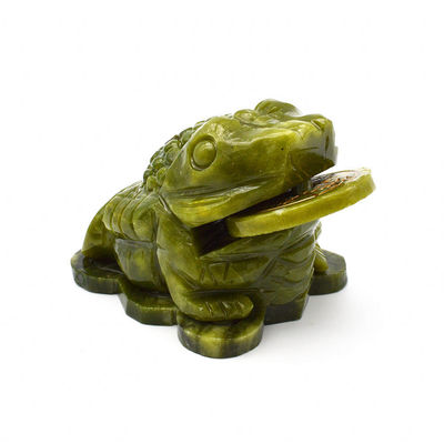 Escultura de sapo de jade verde que atrai riqueza para o sucesso financeiro no Fengshui