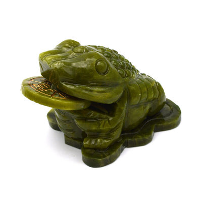 Escultura de sapo de jade verde que atrai riqueza para o sucesso financeiro no Fengshui