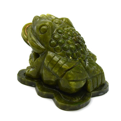 Escultura de sapo de jade verde que atrai riqueza para o sucesso financeiro no Fengshui