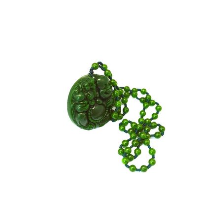 Estilo Feng Shui Característica Regional Verde Natural Grande Jade Pendente de Buda Feliz Colar com Cadeias