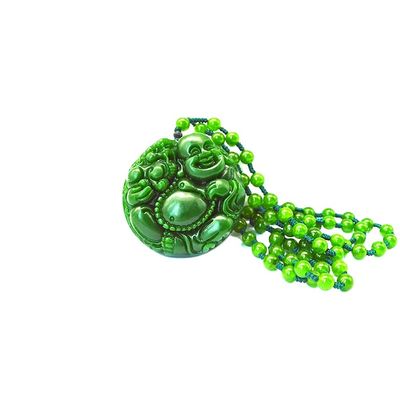Estilo Feng Shui Característica Regional Verde Natural Grande Jade Pendente de Buda Feliz Colar com Cadeias