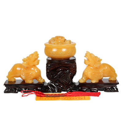 Loja Exibição Jade Amarelo Pixiu estátua Fengshui Dom para a riqueza e prosperidade