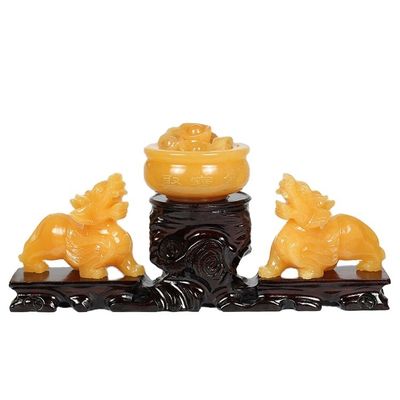 Loja Exibição Jade Amarelo Pixiu estátua Fengshui Dom para a riqueza e prosperidade