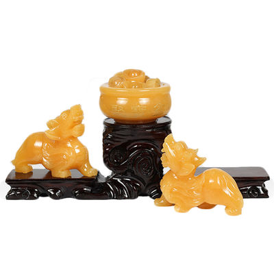 Loja Exibição Jade Amarelo Pixiu estátua Fengshui Dom para a riqueza e prosperidade