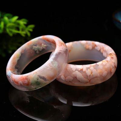 Joias Decoração Natural Sakura Ágata Jade Pulseira Calcedônia Cristal Gelo Através de Pulseira Mulheres 52-56mm