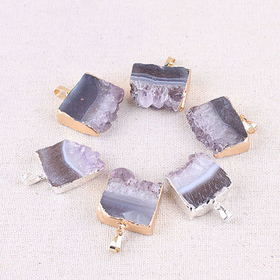 Feng Shui Natural Druzy Quartz Ágata Ametista Colar com Pendente Revestido de Ouro e Pedras de Cristal