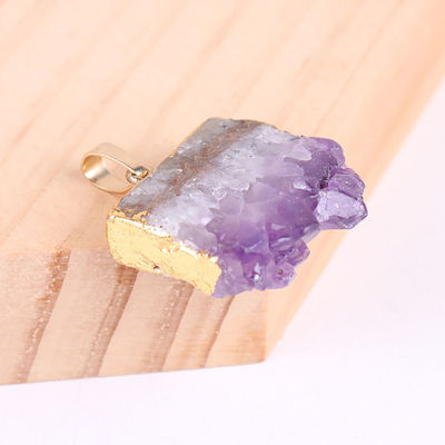 Feng Shui Natural Druzy Quartz Ágata Ametista Colar com Pendente Revestido de Ouro e Pedras de Cristal
