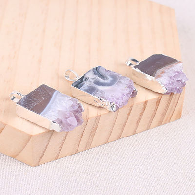 Feng Shui Natural Druzy Quartz Ágata Ametista Colar com Pendente Revestido de Ouro e Pedras de Cristal