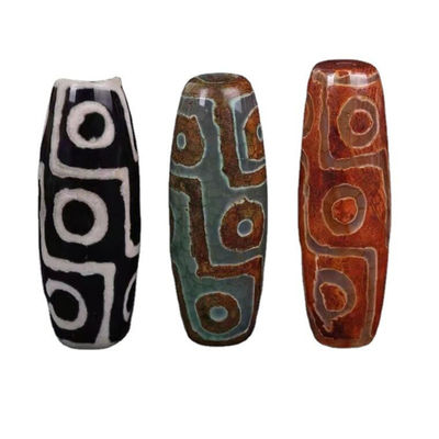 Técnica Pedra preciosa natural polida Tibetan 9Eye Dzi Bead 40mm Agate Barrel Beads para jóias