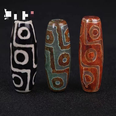 Técnica Pedra preciosa natural polida Tibetan 9Eye Dzi Bead 40mm Agate Barrel Beads para jóias