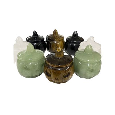 Técnica de gravura Cristal natural Pedra semi-preciosa Escultura abóbora perfeitamente esculpida para decoração de Halloween