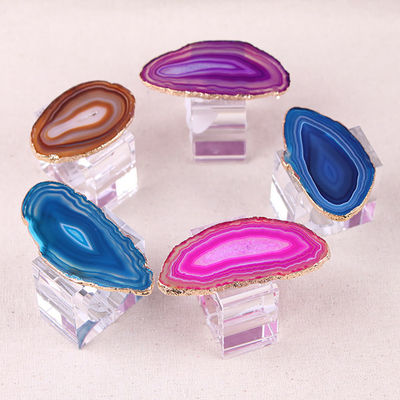 Anel de guardanapo em forma quadrada de cristal feito de pedra natural de ágata para elegantes mesas