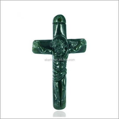 Pantalão HeTian Jadeia Verde Natural Jesus Cristo Cruz Pantalão Colar de Moda Jóias para Homens e Mulheres Moda