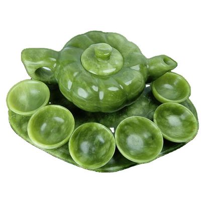 Conjunto de Chá de Jade de Arte Tradicional Chinesa com 6 Copas e 1 Placa de Jade Edição Limitada Coleção de Pedras preciosas