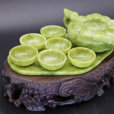 Conjunto de Chá de Jade de Arte Tradicional Chinesa com 6 Copas e 1 Placa de Jade Edição Limitada Coleção de Pedras preciosas