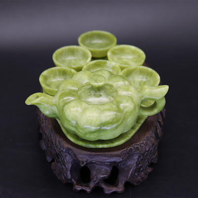 Conjunto de Chá de Jade de Arte Tradicional Chinesa com 6 Copas e 1 Placa de Jade Edição Limitada Coleção de Pedras preciosas
