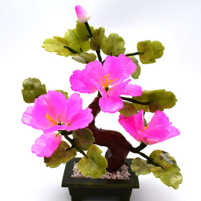 Logotipo personalizado Disponível árvores de flores de pedra de jade chinês árvores de cristal de flores vermelhas decorativas para B2B Marke