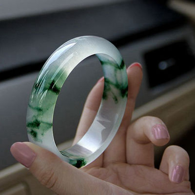 50-62mm Outro Pulseira de Jade de Flor Flutuante de Jade de Esmeralda Natural
