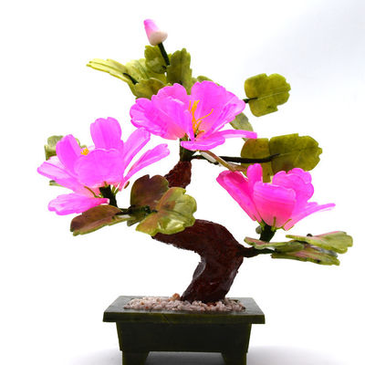 Logotipo personalizado Disponível árvores de flores de pedra de jade chinês árvores de cristal de flores vermelhas decorativas para B2B Marke
