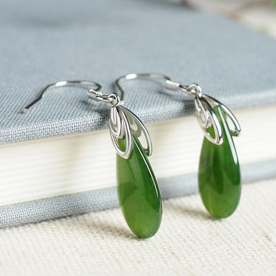 925 Sterling Silver Design Nefrite Verde Jade Drop Brincos com Impressão de Sublimação de Logotipo Personalizado