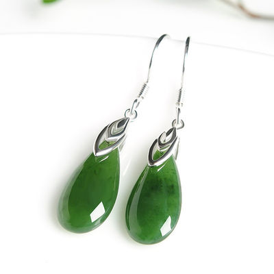 925 Sterling Silver Design Nefrite Verde Jade Drop Brincos com Impressão de Sublimação de Logotipo Personalizado