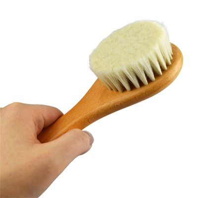 Pincel natural suave de lã escova seca punho de madeira escova de cabelo do bebê customizado LOGO Limpeza do rosto e corpo ferramenta de banho para massagem da pele