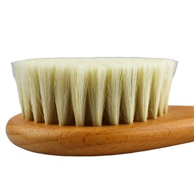 Pincel natural suave de lã escova seca punho de madeira escova de cabelo do bebê customizado LOGO Limpeza do rosto e corpo ferramenta de banho para massagem da pele