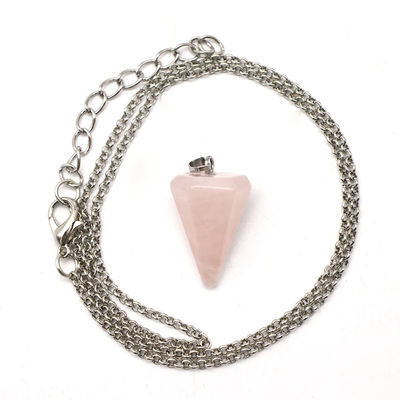Pendulo de quartzo rosa de cristal natural para alinhamento de chakras e cura Reiki
