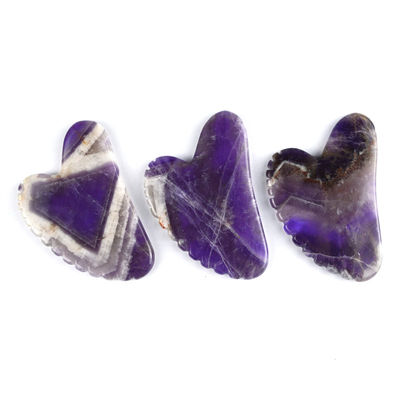 2024 ferramentas de massagem de tendência forma de coração natural ametista gua sha com dentes logotipo personalizado guasha corpo auto cuidados da pele
