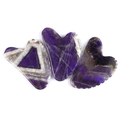 2024 ferramentas de massagem de tendência forma de coração natural ametista gua sha com dentes logotipo personalizado guasha corpo auto cuidados da pele