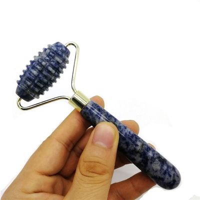 Tecnologia de Massagem Facial Polida Natural de Pedra de Ponto Azul Single Head Spiked Jade Roller Anti Aging com Tecnologia
