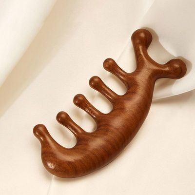 Ferramenta de relaxamento do couro cabeludo Cabeça de sândalo Gua Sha Pincel de massagem para crescimento do cabelo e meridiano de corpo inteiro