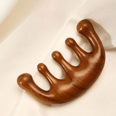Ferramenta de relaxamento do couro cabeludo Cabeça de sândalo Gua Sha Pincel de massagem para crescimento do cabelo e meridiano de corpo inteiro