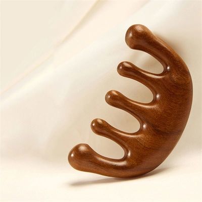 Ferramenta de relaxamento do couro cabeludo Cabeça de sândalo Gua Sha Pincel de massagem para crescimento do cabelo e meridiano de corpo inteiro