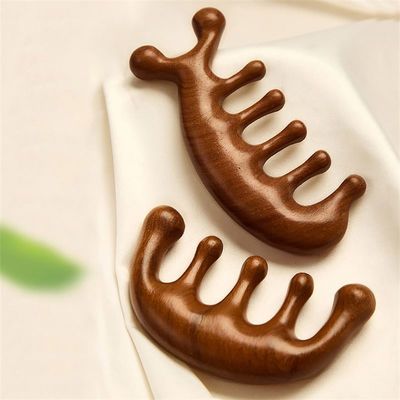 Ferramenta de relaxamento do couro cabeludo Cabeça de sândalo Gua Sha Pincel de massagem para crescimento do cabelo e meridiano de corpo inteiro