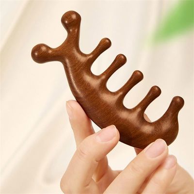 Ferramenta de relaxamento do couro cabeludo Cabeça de sândalo Gua Sha Pincel de massagem para crescimento do cabelo e meridiano de corpo inteiro