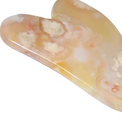 Flor de cereja Ágata Forma de coração Gua Sha Tabela Massagem de cuidados com a pele Ferramenta para fisioterapia infravermelha