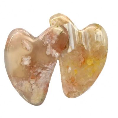 Flor de cereja Ágata Forma de coração Gua Sha Tabela Massagem de cuidados com a pele Ferramenta para fisioterapia infravermelha