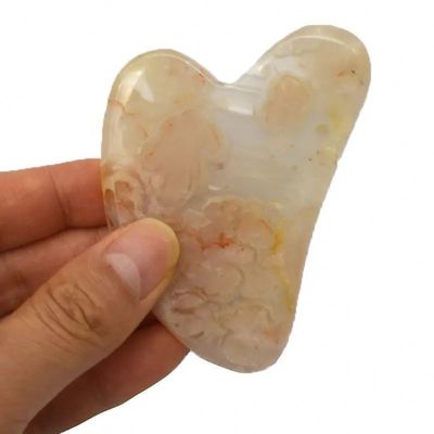 Flor de cereja Ágata Forma de coração Gua Sha Tabela Massagem de cuidados com a pele Ferramenta para fisioterapia infravermelha
