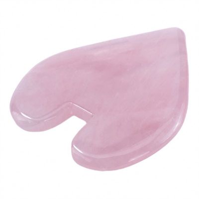 Logotipo Personalizado Logotipo Disponível Quartzo Rosa Pedra Gua Sha em forma de coração para cuidados com a pele e massagista corporal