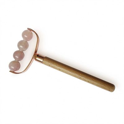 Massagista Facial Portátil Rosa Quartz Cabeça Única Facial Anti-Rrugas Roller Mão de Madeira